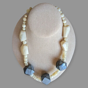 60's Jackie Kennedy Style Chunky Abalone Polygon Sculptural Necklace